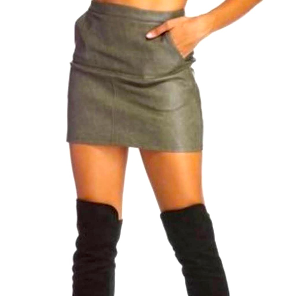 Stella Luce Olive Green Faux Leather Skirt